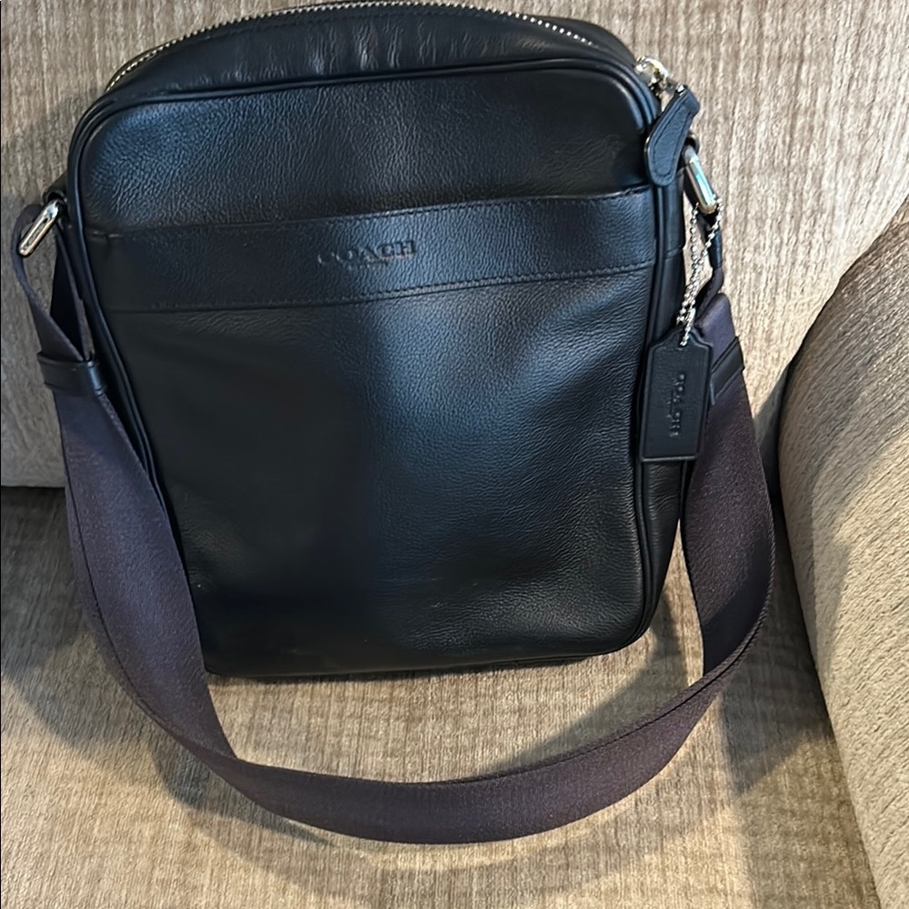 Coach Black Leather Flight crossbody Bag with Adjustable Strap